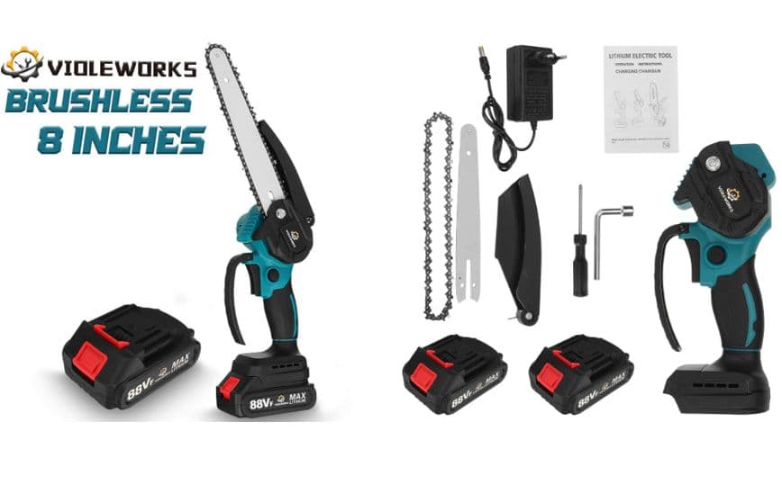 VIOLEWORKS 8 Inch 3000W 88VF Brushless Electric Saw Chainsaw Woodworking Cutting Tool W/με δύο μπαταρίες For Makita 18v Battery - Βύσμα ΕΕ, Banggood (αποθήκη Τσεχίας)