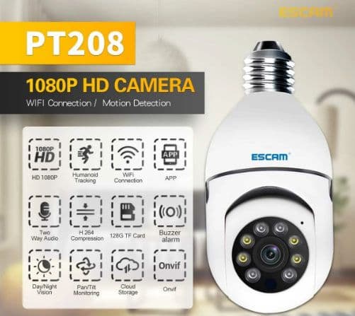 ESCAM PT208 E27 1080P WIFI Camera Humanoid Tracking PT Wireless ONVIF Two Way Audio Intelligent Dual Light Vision Camera, στα 13,83€, από το Banggood
