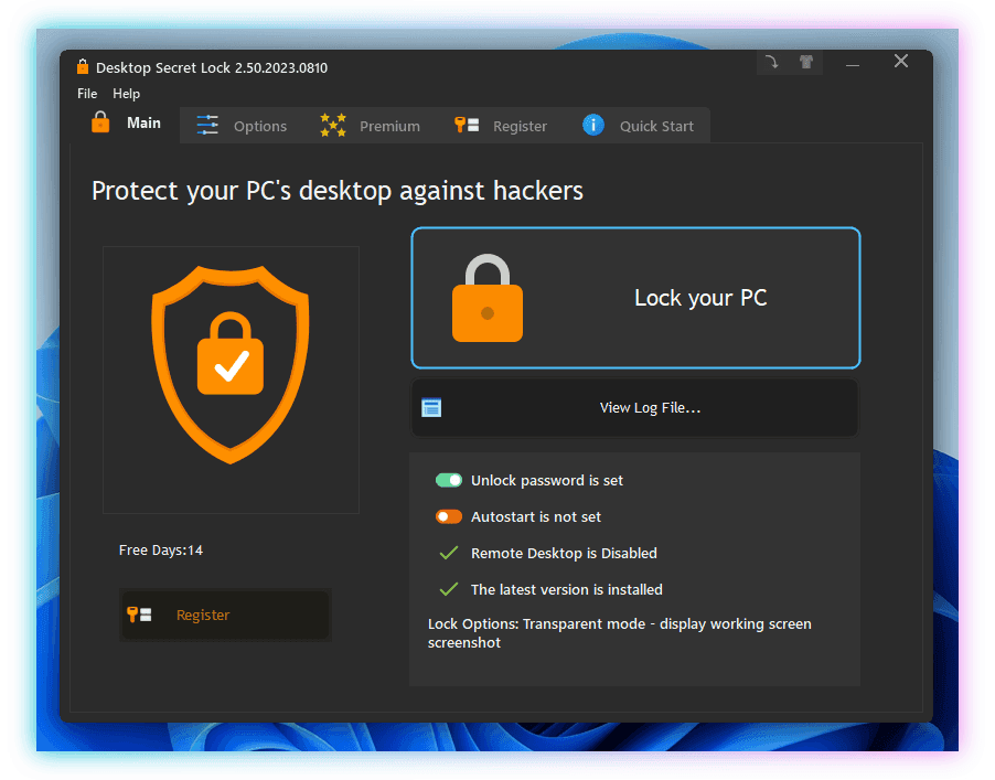 Δωρεάν το Desktop Secret Lock Standard