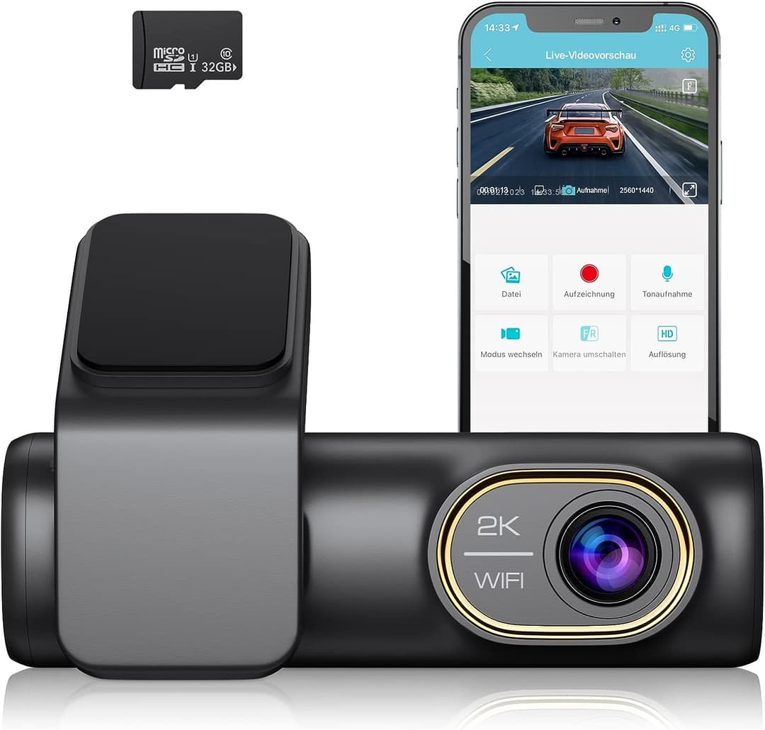 Sarmert dashcam 2K 1440P, SD card 32 GB, WiFi & APP, wide angle 150°, IR night vision, Loop Recording, Λειτουργία στάθμευσης 24 ωρών, G-Sensor, Wide Dynamic Range