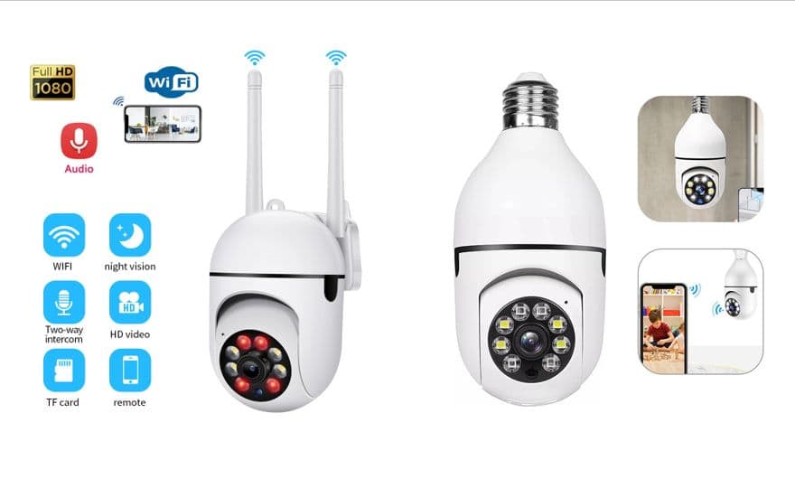1080P PTZ Wifi IP Camera Outdoor Two-way Audio Wireless H.264 Audio 360-degree pan-tilt panoramic view ή E27 Bulb WiFi Camera Wireless Night Vision Auto Human Tracking Cam Home Panoramic Security Protection Monitor Camera, στα 9,81€, Banggood 