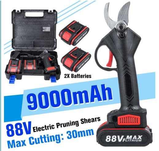 VIOLEWORKS 88VF Cordless Electric Pruning Shears Secateur 30mm Garden Branch Cutter W/ 2X Battery & Plastic Toolbox, στα 43,71€, Banggood