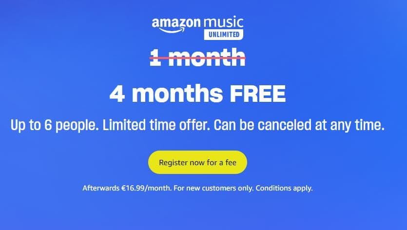 Amazon music unlimited Δωρεάν για έως 4 μήνες/6 χρήστες (αφορά νέους χρήστες)