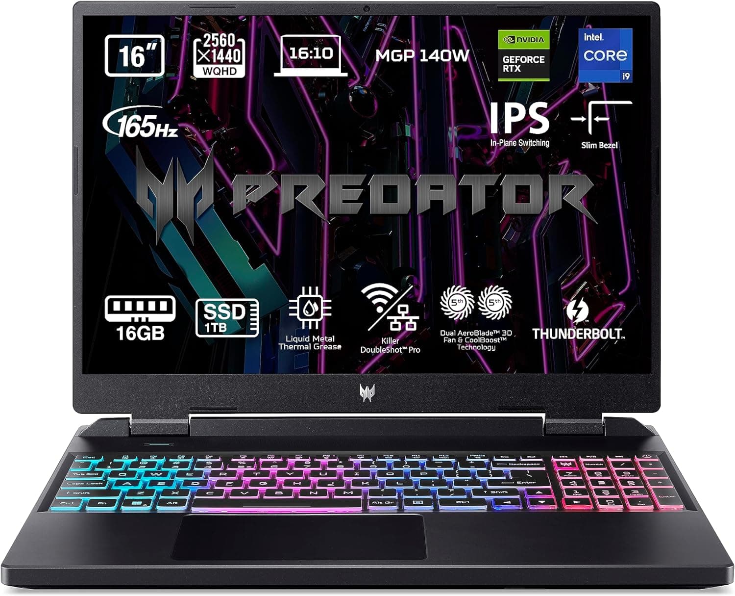Acer Predator Helios Neo 16 PHN16-71 (16" QHD IPS 165Hz / i9-13900HX / 16GB / 1TB / RTX 4070 / No OS / QWERTY ES)