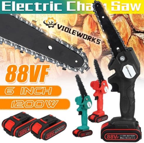VIOLEWORKS 88VF 1200W 6 Inch Electric Cordless One-Hand Chain Saw Woodworking Tool Kit, Black or blue with Two Batteries, στα 23,73€, Banggood (αποθήκη Τσεχίας)