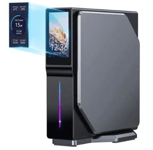 OUVIS S1 Mini PC with LCD Screen RGB Light, Intel Alder Lake N95 (up 3.4 GHz) Windows 11 16GB RAM 512GB SSD 4K HD WiFi 5 Bluetooth 4.2 Dual LAN - EU Plug, Geekbuying