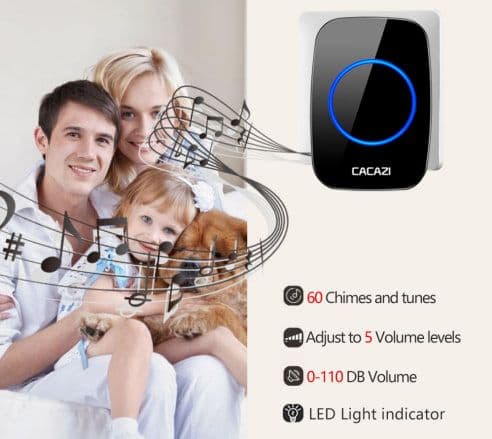 CACAZI Smart Home Wireless Music Doorbell 60 Chimes 5 Volume 300M Remote IP44 Waterproof Door Bell - black, στα 8,54€, Banggood
