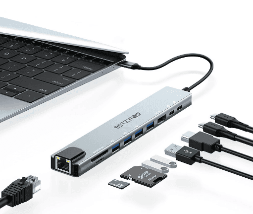 BlitzWolf BW-NEW TH5 10 in 1 USB Hubs with HDMI 4K@30Hz USB3.0 / USB2.0 / Type-C 2.0 / RJ45 Ethernet / 100W PD Charging / SD TF Card Slots Docking Station, στα 13,82, Banggood 