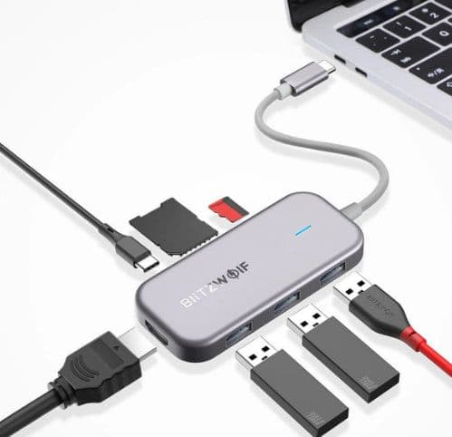 BlitzWolf BW-TH5 7 in 1 USB-C Data Hub with 3-Port USB 3.0 TF Card Reader USB-C PD Charging 4K Display USB Hub, στα 12.29€, Banggood