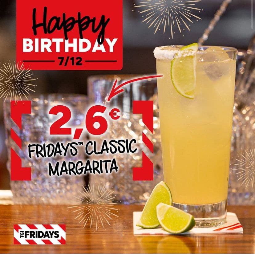TGI Fridays Margharita 2,60€ την Πέμπτη 07/12
