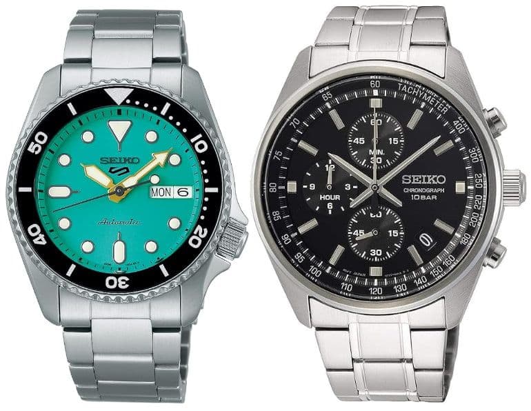 Seiko 5 Sports SKX Automatic 38mm Teal Dial/Stainless Steel SRPK33K1 στα 271,68 και Seiko SSB379P1 Conceptual Series 41,5mm Ρολόι Χρονογράφος Μπαταρίας με Ασημί Μεταλλικό Μπρασελέ sta 195,49€