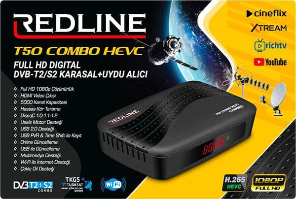 Επίγειος και Δορυφορικός Δέκτης Redline T50 Combo HEVC