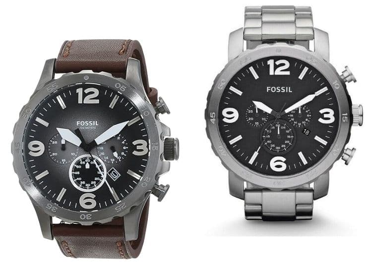 Fossil JR1424 Nate ανδρικό ρολόι χρονογράφος quartz με καφέ δερμάτινο λουράκι,10atm, 50mm στα 89,32, amazon.it