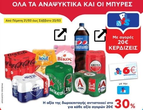 Με αγορές 20€ και άνω σε αναψυκτικά και μπύρες κερδίζεις 6€ σε δωροεπιταγή, ΑΒ ΒΑΣΙΛΟΠΟΥΛΟΣ