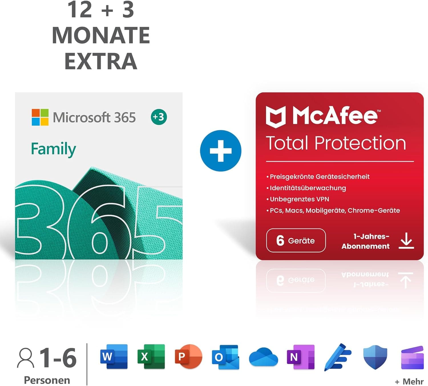 Microsoft Office 365 Family για 15 μήνες και 6 χρήστες + McAfee Total Protection 2022 για 12 μήνες και 6 χρήστες