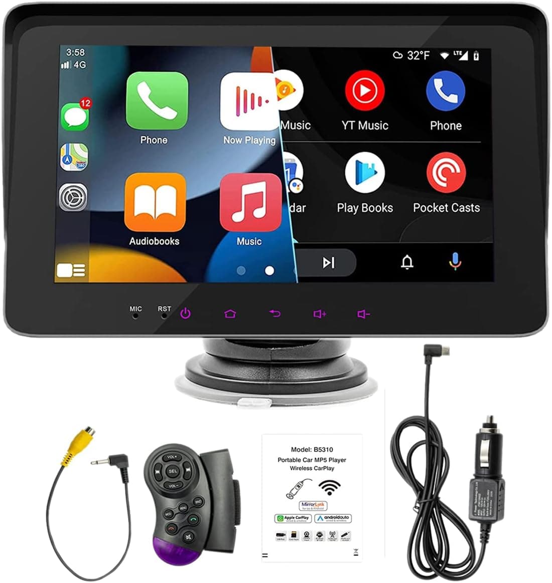 [Apple Carplay / Android Auto] 7" Portable Car Multimedia Monitor,  PolarLander B5310  