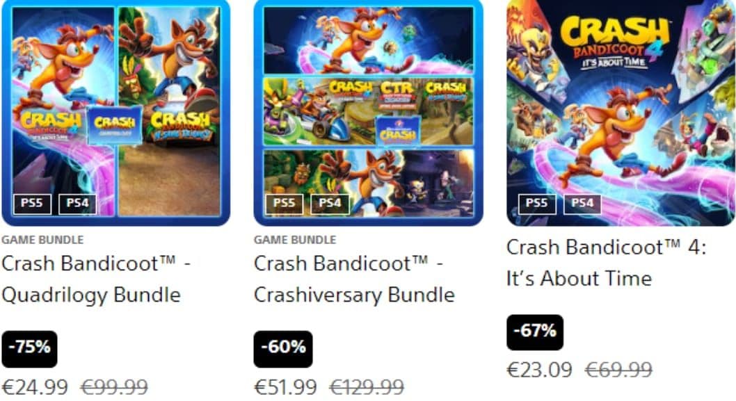 Crash Bandicoot™ - Quadrilogy Bundle στα 24,99€ από Playstation Store (για PS4 & PS5)