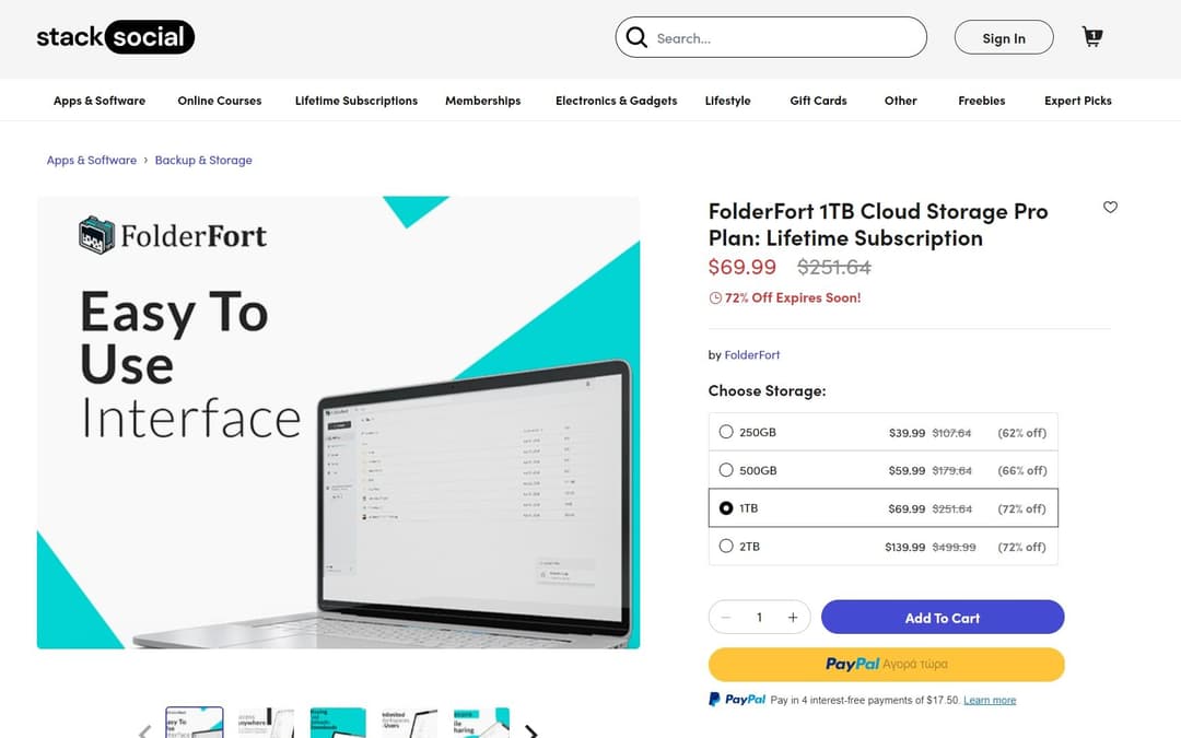 1 ή 2 TB Cloud Storage lifetime άδεια στο FolderFort μέσω StackSocial