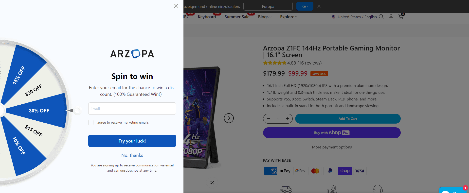 Προσφορές σε Portable monitors Arzopa 