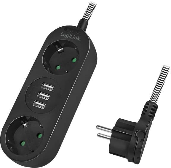 Πολυπριζο LogiLink LPS262U 2 Θέσεων + 3 USB-A 