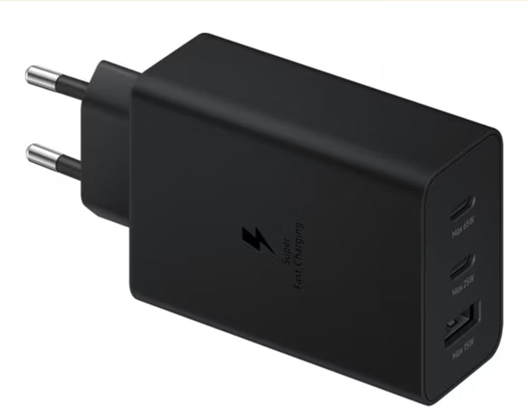 Φορτιστής Πρίζας Samsung Trio Super Fast 3 ports (1x Usb-A, 2x Usb-C 65W -25W -15W)- Black - 23,99€