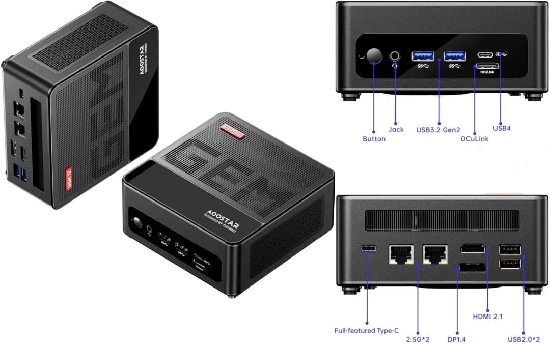 Mini PC AOOSTAR GEM12 | AMD Ryzen 7 8845HS | AMD Radeon 780M | 32 GB LPDDR5 | 1 TB NVMe SSD | OCuLink Interface | Windows 11