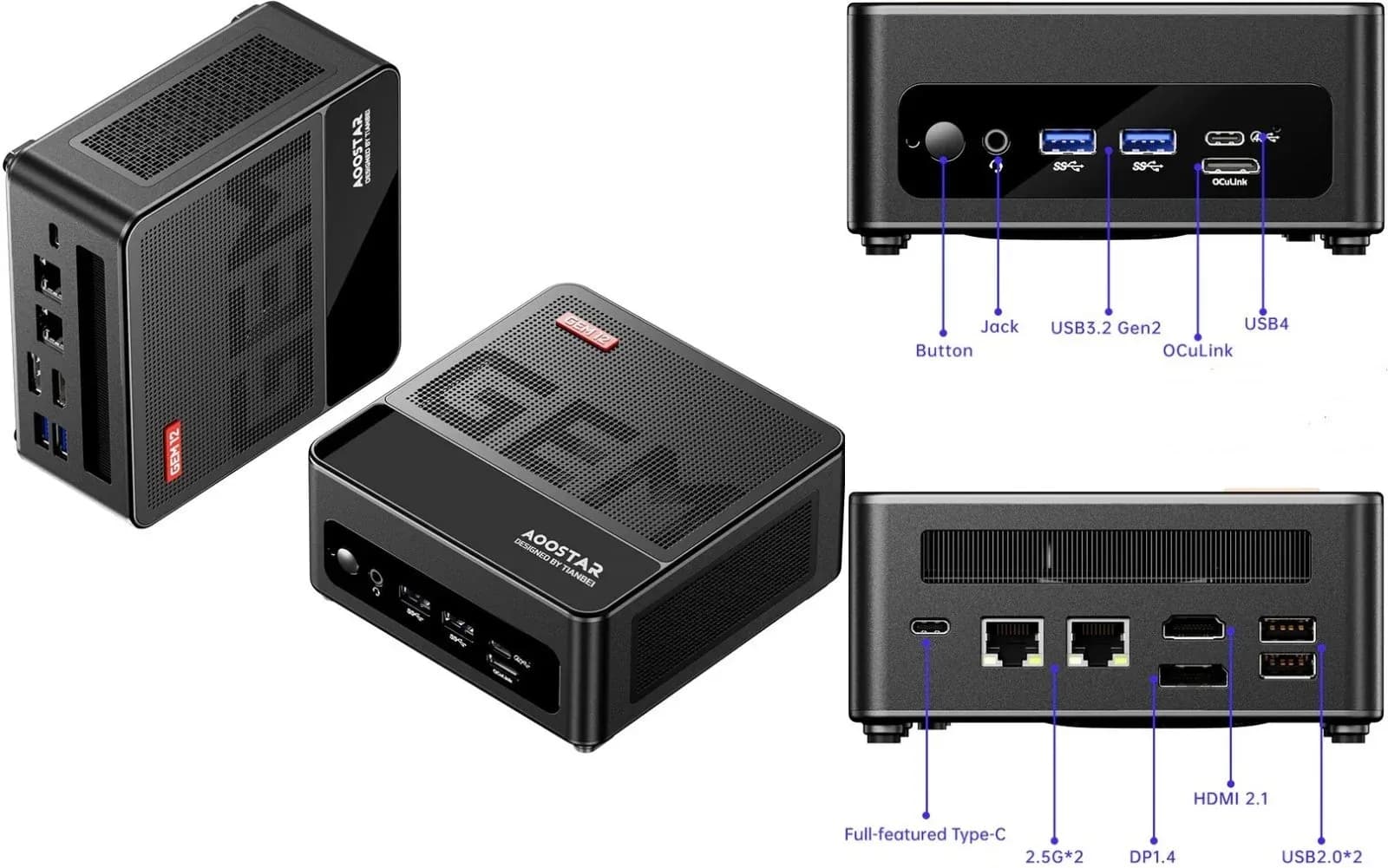 Mini PC AOOSTAR GEM12 | AMD Ryzen 7 8845HS | AMD Radeon 780M | 32 GB LPDDR5 | 1 TB NVMe SSD | OCuLink Interface | Windows 11