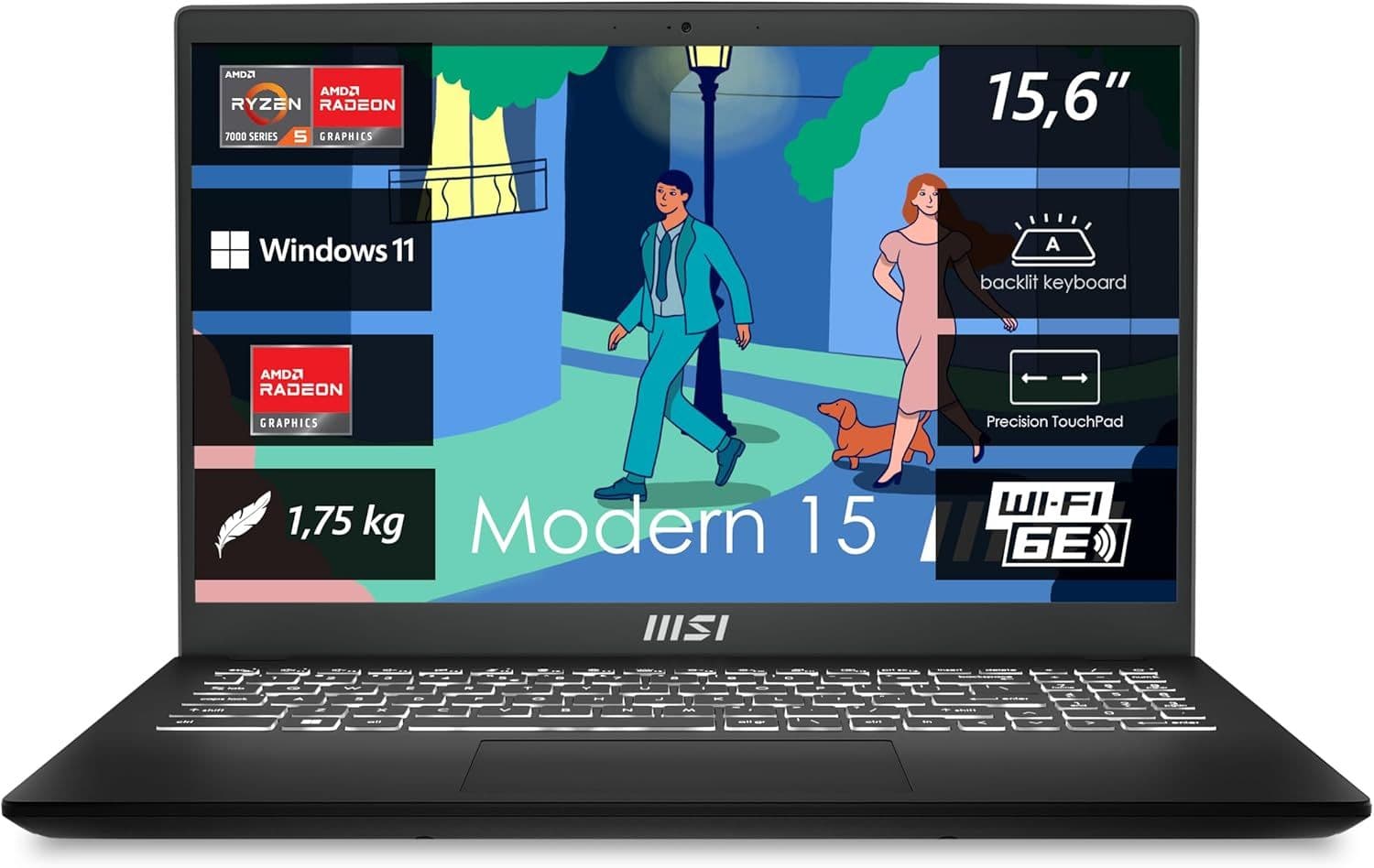 MSI Modern 15 B7M-284 (15.6" FHD IPS / Ryzen 5 7530U / 16GB / 512GB / W11 / QWERTZ)