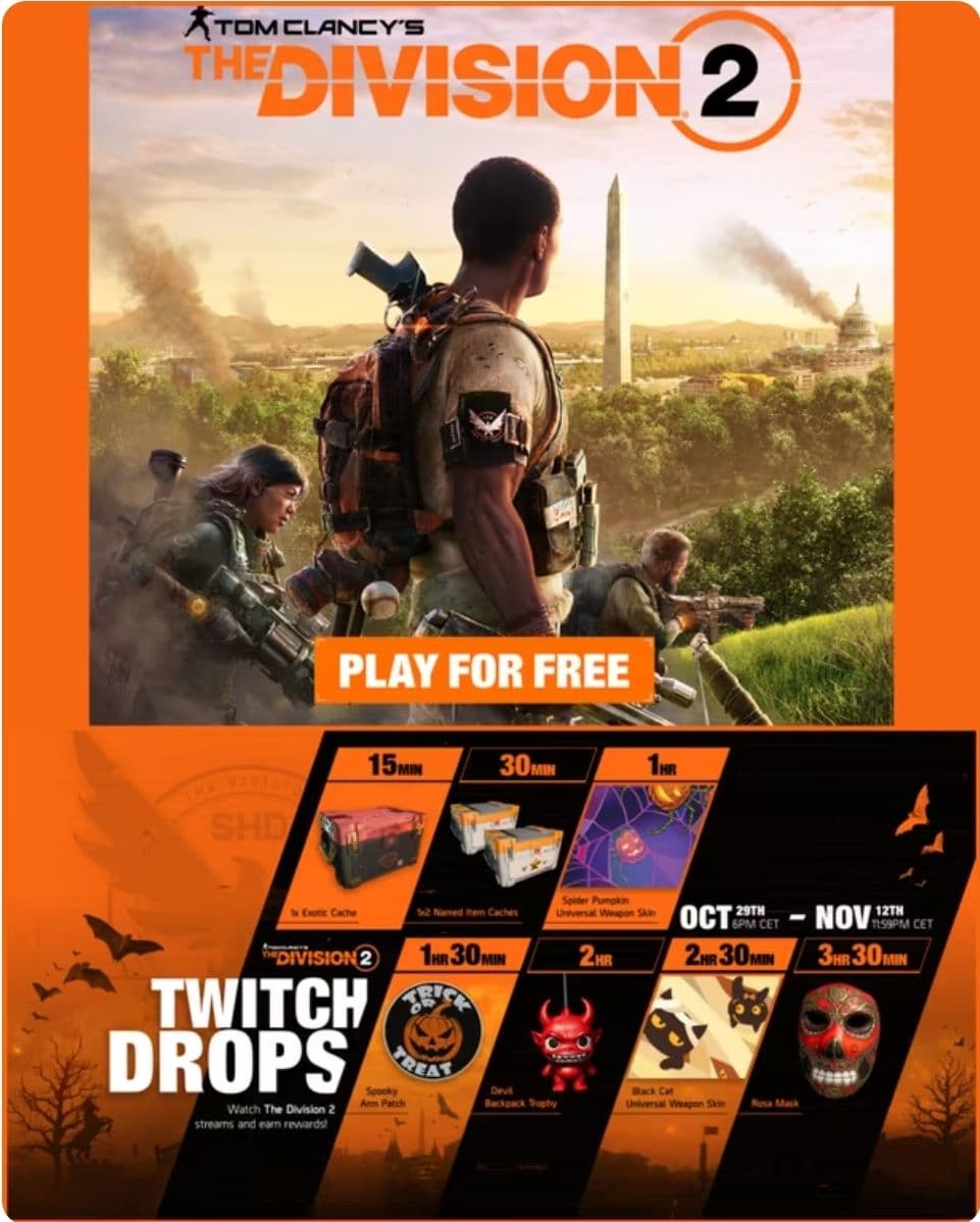 Tom Clancy's The Division 2 - Παίξτε δωρεάν την πλήρη έκδοση από 31 Οκτωβρίου έως 4 Νοεμβρίου | PS5, PS4, PC, Xbox | Twitch Drops Y6S2 από τις 29 Οκτωβρίου έως τις 12 Νοεμβρίου