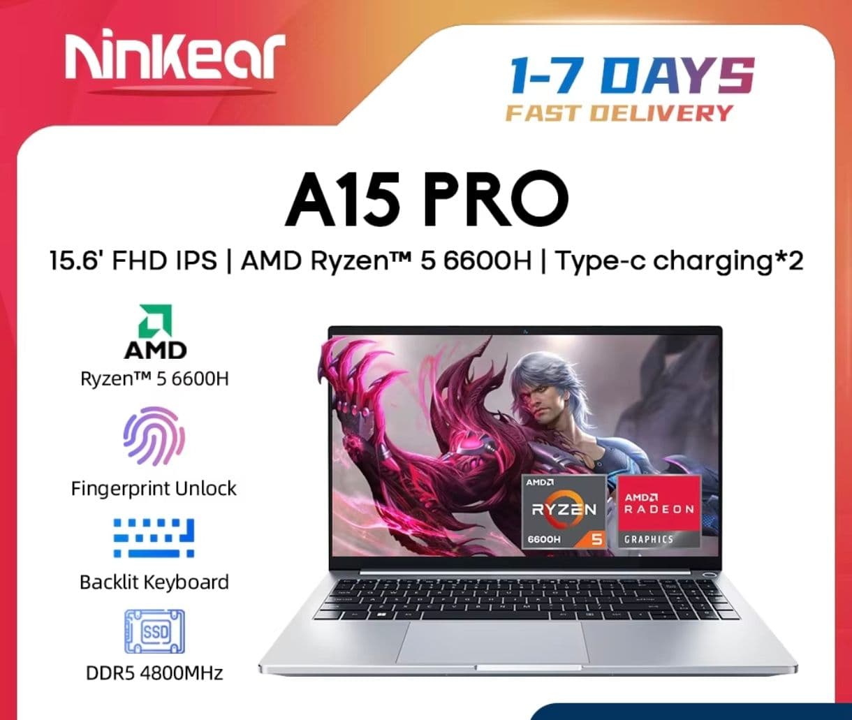 Ninkear A15 Pro 15,6" FHD Ryzen 5 6600H 32GB 1TB Laptop