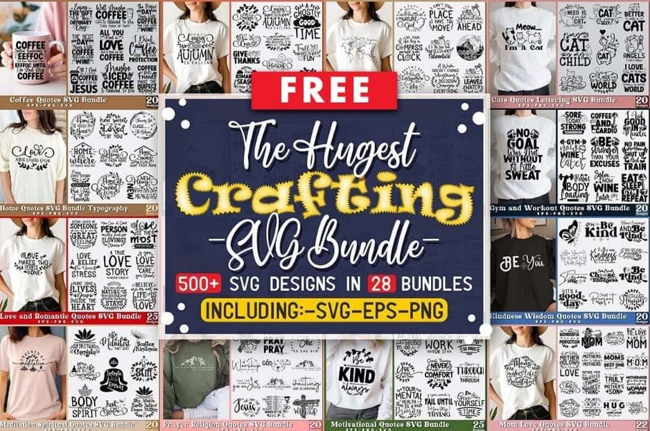 Δωρεάν το Hugest Crafting SVG Bundle (αξίας 54$ και μεγέθους 565 mb) με 28 πακέτα με πάνω από 500 σχέδια (με εμπορική άδεια), Creative Fabrica