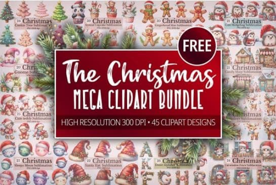 Δωρεάν το The Christmas Mega Clipart Bundle (αξίας 108$ και 1,4gb) με 45 Premium Graphics for Christmas, Creative Fabrica