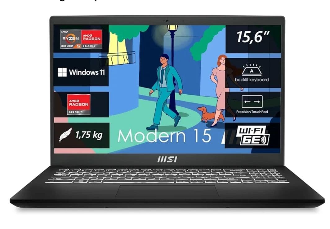 Laptop MSI Modern 15 - Ryzen 5 7530U - 16GB - 512GB SSD - QWERTZ 