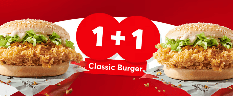 1+1 Classic Burger στα KFC μέσω e-food