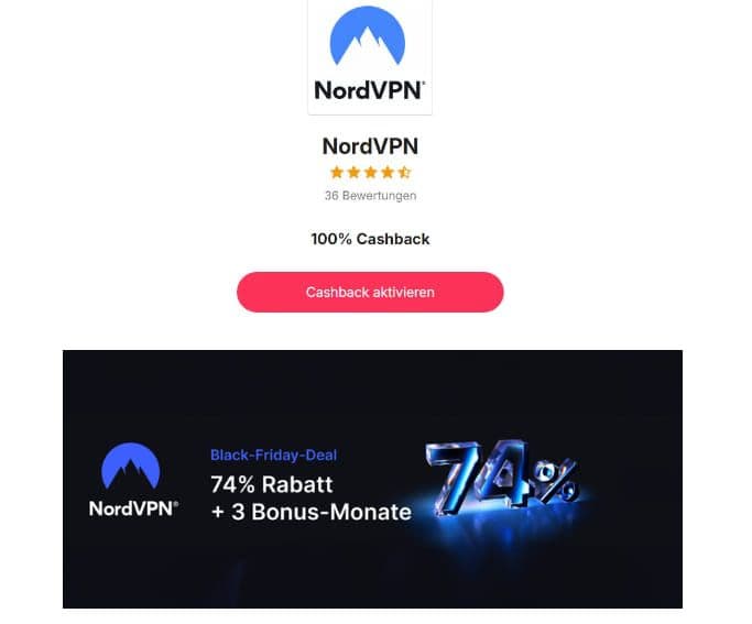 NordVPN με 100% Cashback για νέους πελάτες + 74% έκπτωση + 3 μήνες μπόνους, από shoop.de