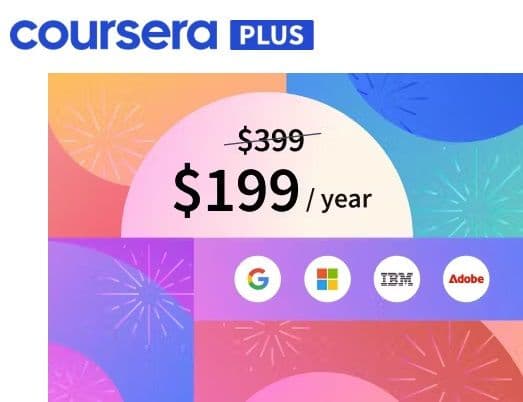 Coursera plus ετήσια συνδρομή με 191€