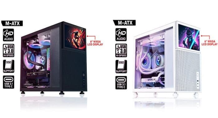 Gaming PC Case Armaggeddon Tessaraxx Corevision Midi-Tower με Οθόνη 8″ WXGA LCD (Activity Monitor) και πλαϊνό παράθυρο (2 χρώματα)