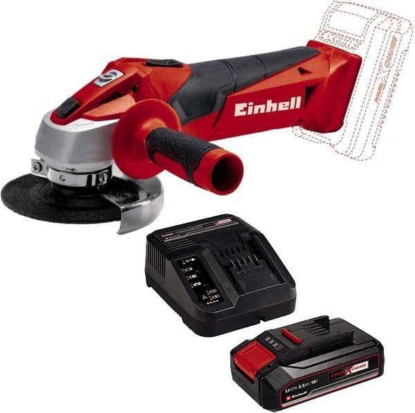 ΓΩΝΙΑΚΟΣ ΤΡΟΧΟΣ ΜΠΑΤΑΡΙΑΣ EINHELL TC-AG 18V + 2.5AH LI-ION + ΦΟΡΤΙΣΤΗΣ