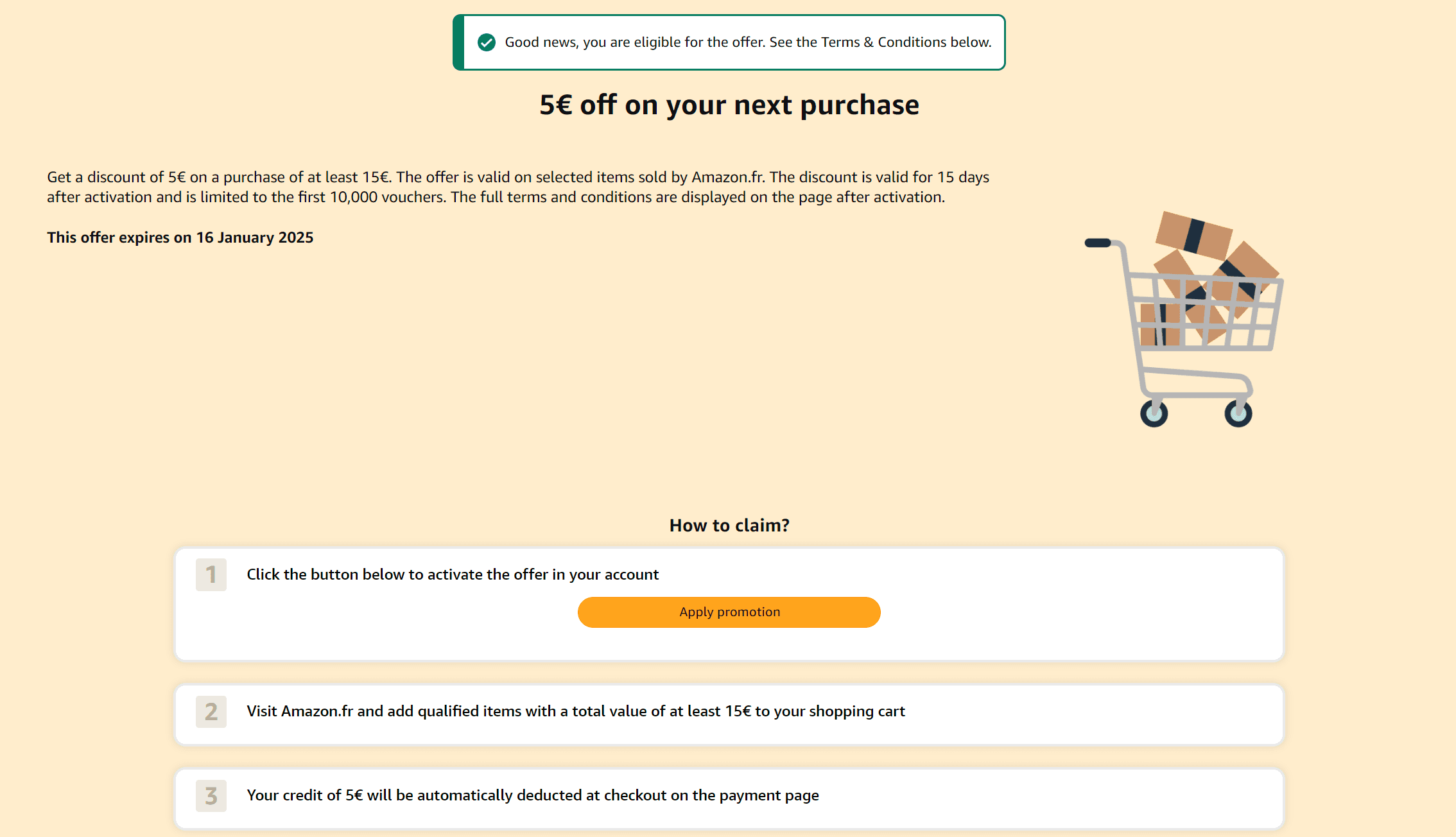 [voucher] 5€ έκπτωση για αγορά από 15€ και πάνω, sold by Amazon.fr