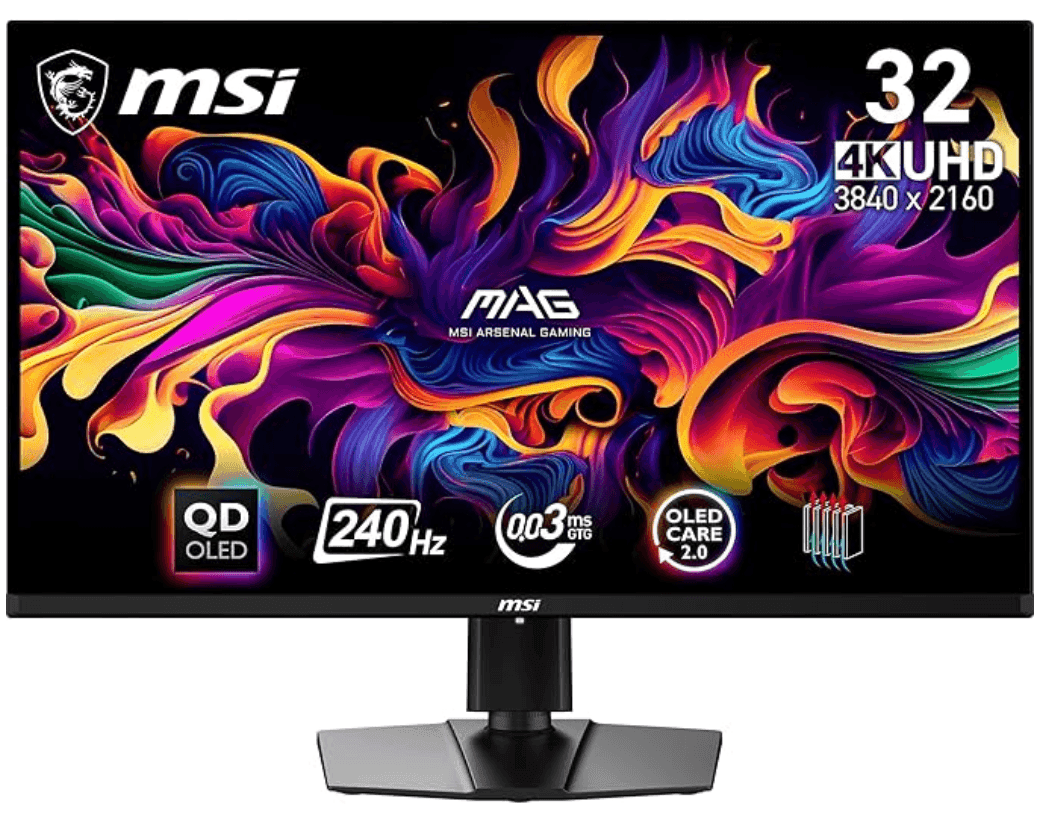 MSI mag 321UPX QD-OLED Monitor Gaming, 31,5" 4K UHD, 3840 x 2160 Quantum Dot OLED Panel, 240Hz / 0.03ms, 99% DCI-P3, ΔE≤2, DisplayHDR True Black 400