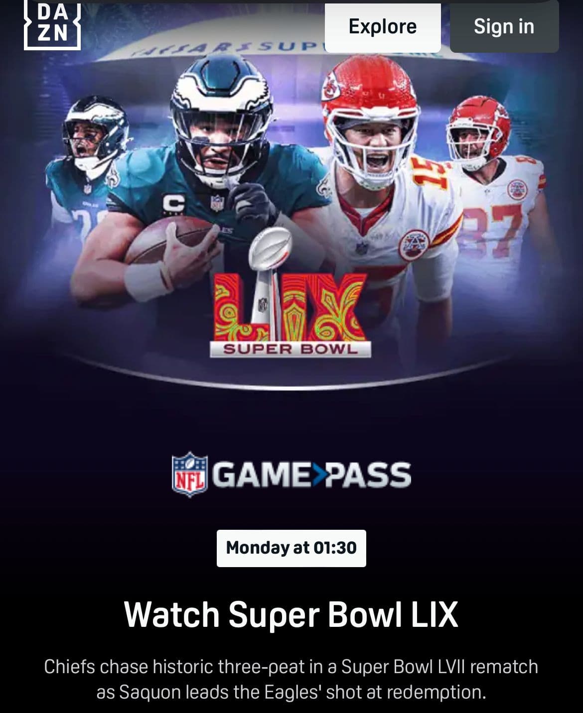 Super Bowl 2025 με 0,99€ μέσω Dazn
