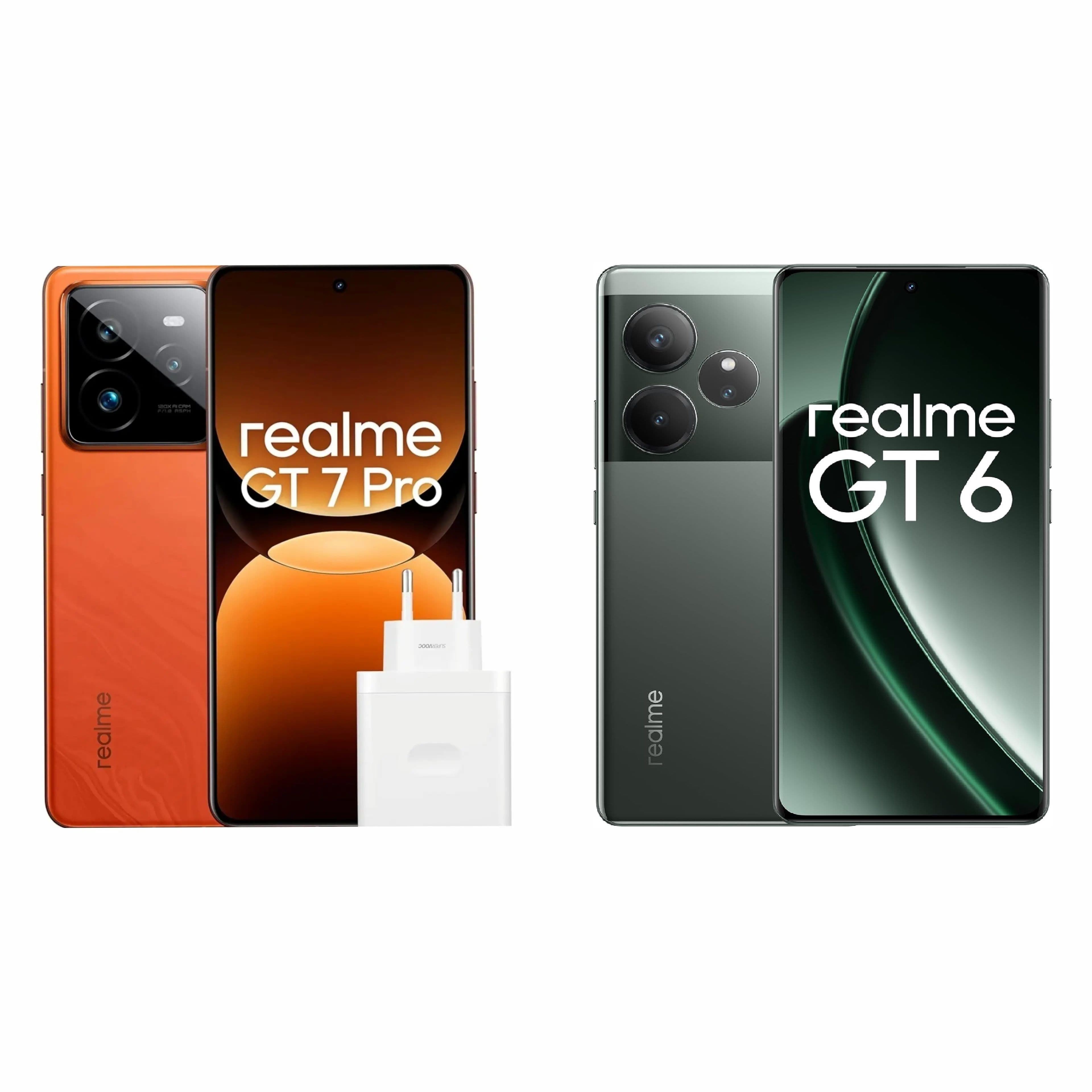 Realme GT6 Πράσινο 12/256GB 390.38€ // Realme GT7 Pro Πορτοκαλί 12/256GB 627.43€ 