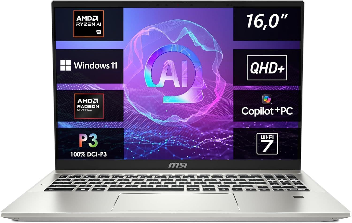 MSI Prestige A16 AI+ A3HMG-036 Laptop, 16.0" QHD+ 165 Hz, Ryzen AI 9 365 , 32GB/1TB, AMD Radeon 880M, Windows 11 Home
