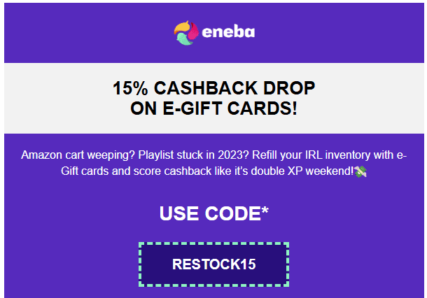 15% Cashback σε όλες τις κάρτες κουπονιών ( Amazon, Netflix, Spotify, iTunes, Google Play Store) 