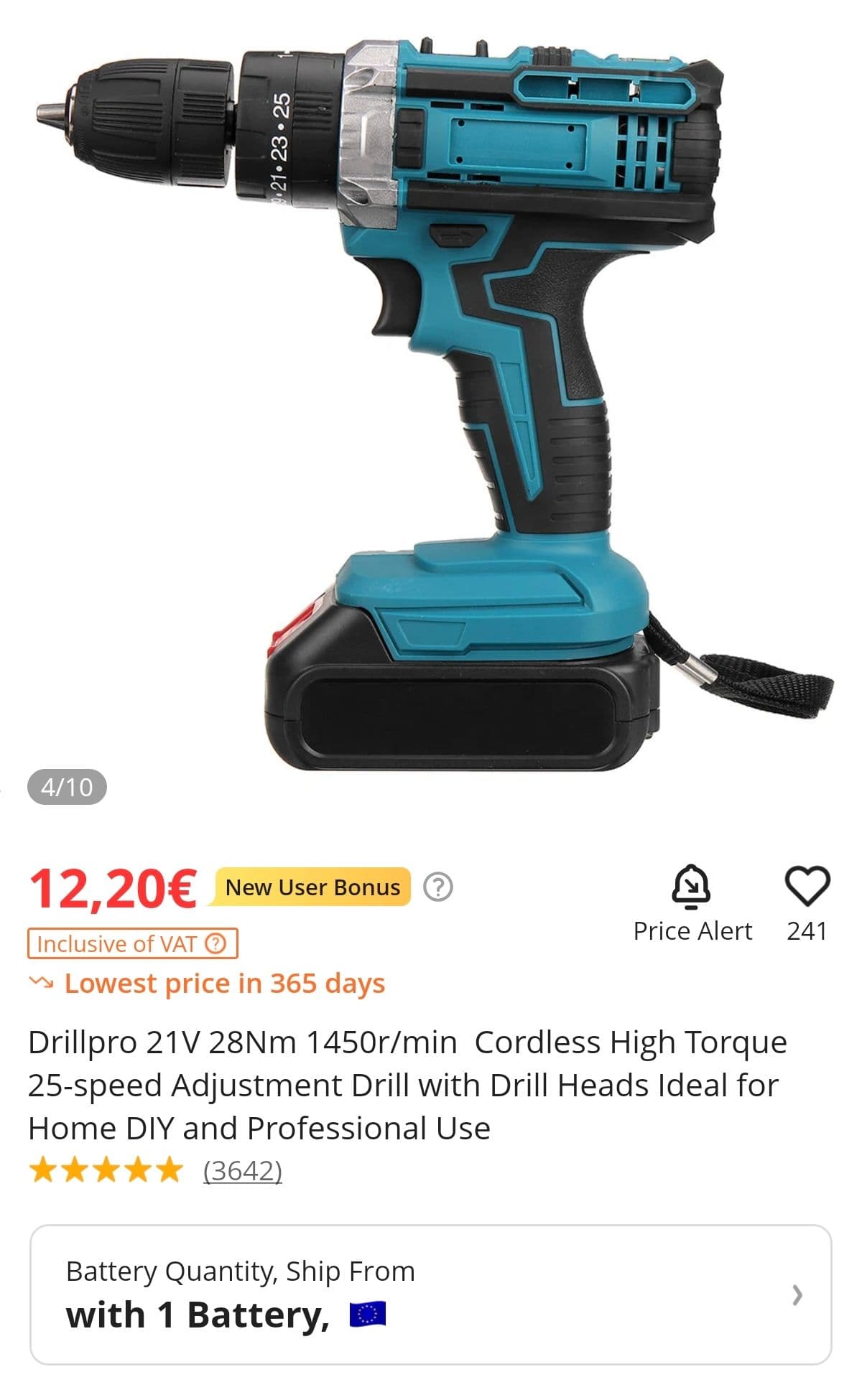 Δραπανοκατσάβιδο Drillpro 21V 28Nm 1450r/min - with 1 Battery