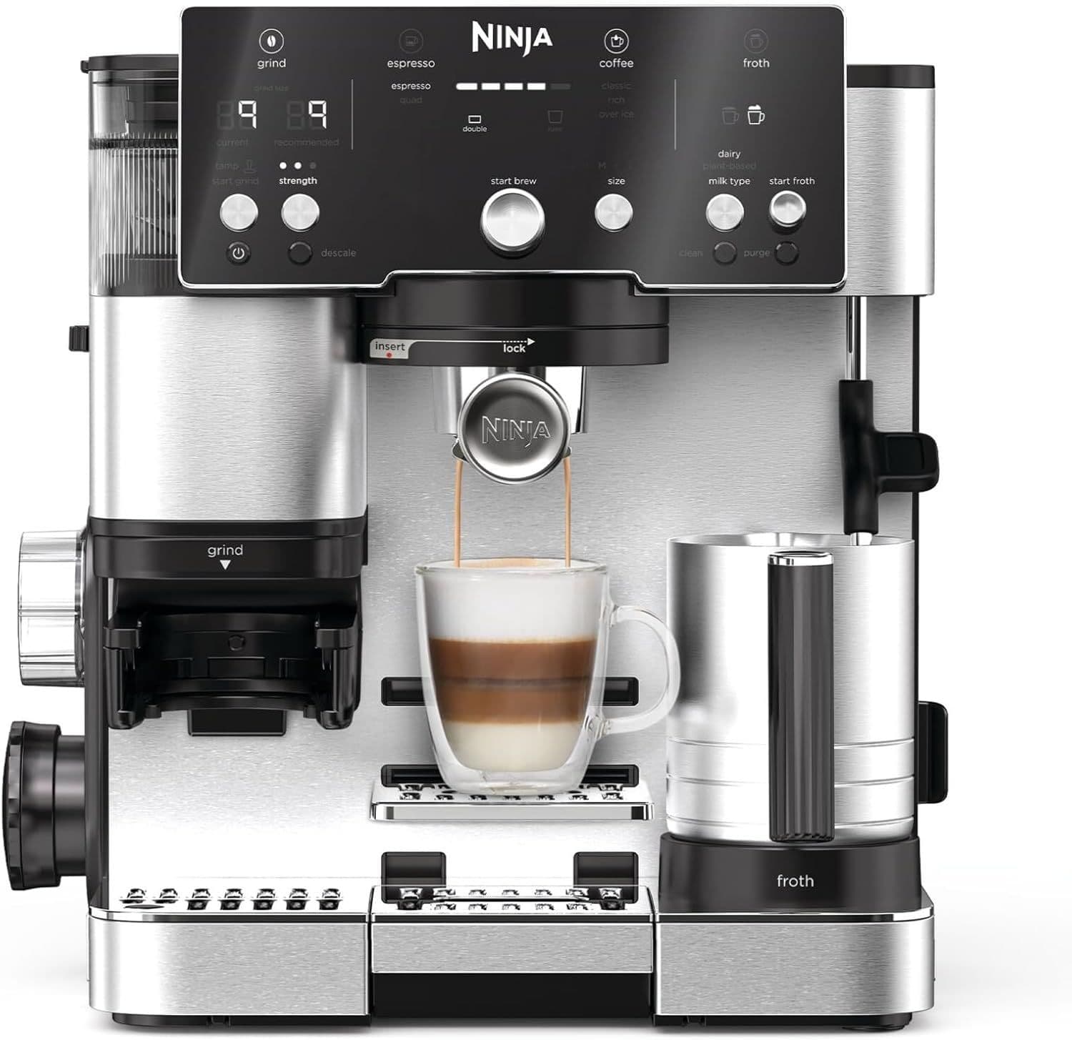 Ninja Luxe Essential ES501EU 2-in-1 Coffee Maker with Grinder and Frother for Latte