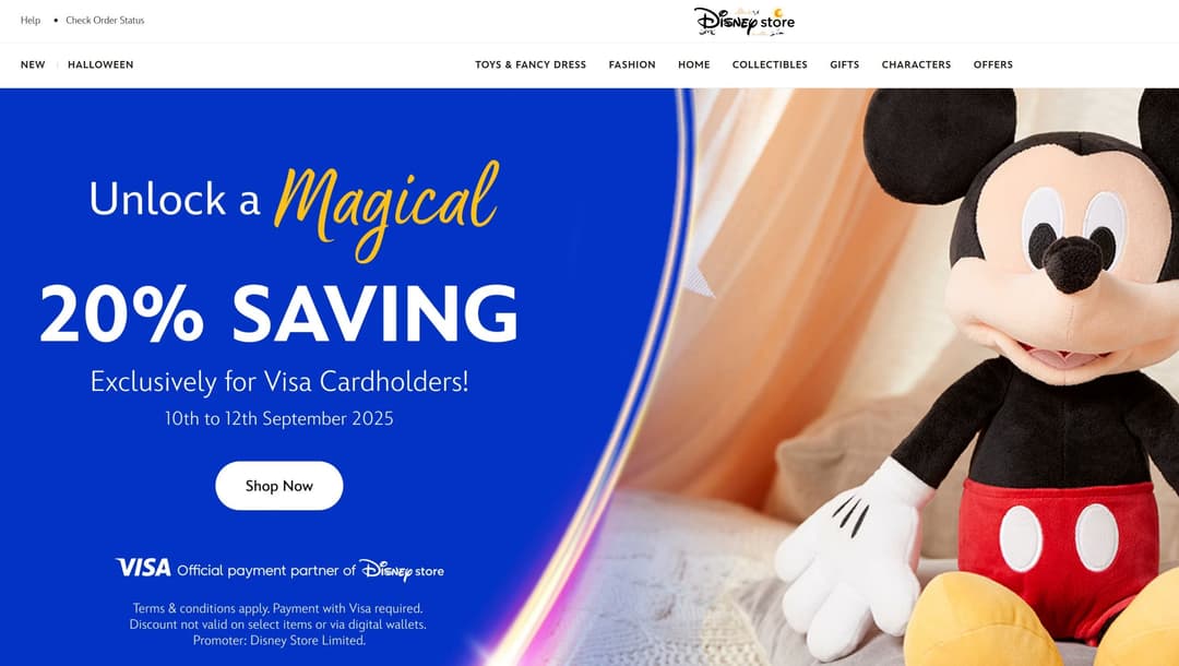 -20% Στο Disney Store EU για πληρωμή με κάρτα VISA