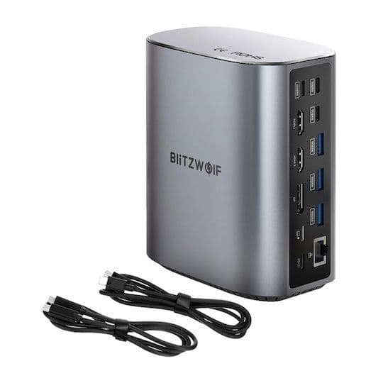 Blitzwolf BW-TH15 Hub 17-in-1: 2x 4K HDMI, 1x DP port, USB Type-C 3.2 Gen2, 4x USB-A, SD card reader, 3.5 Jack, LAN port