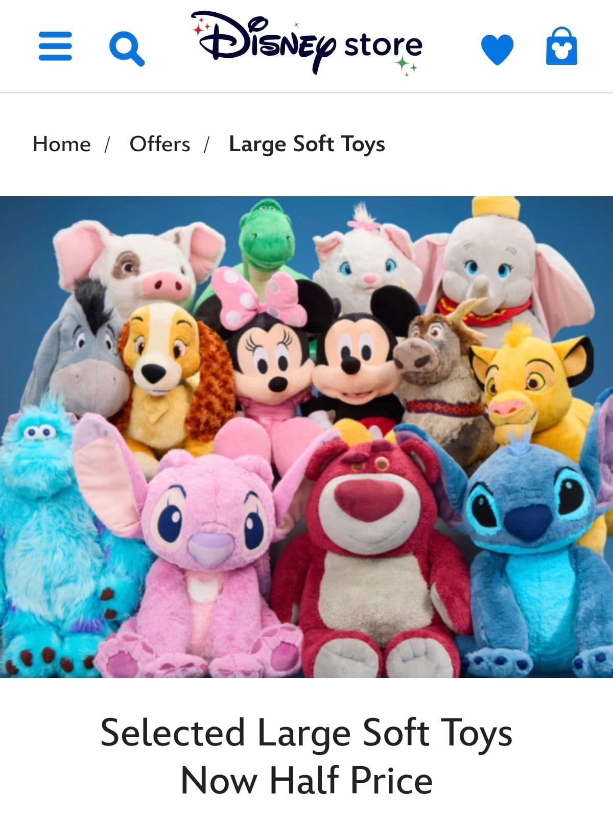 Disney large plushies 50% έκπτωση (+15€ μεταφορικά)