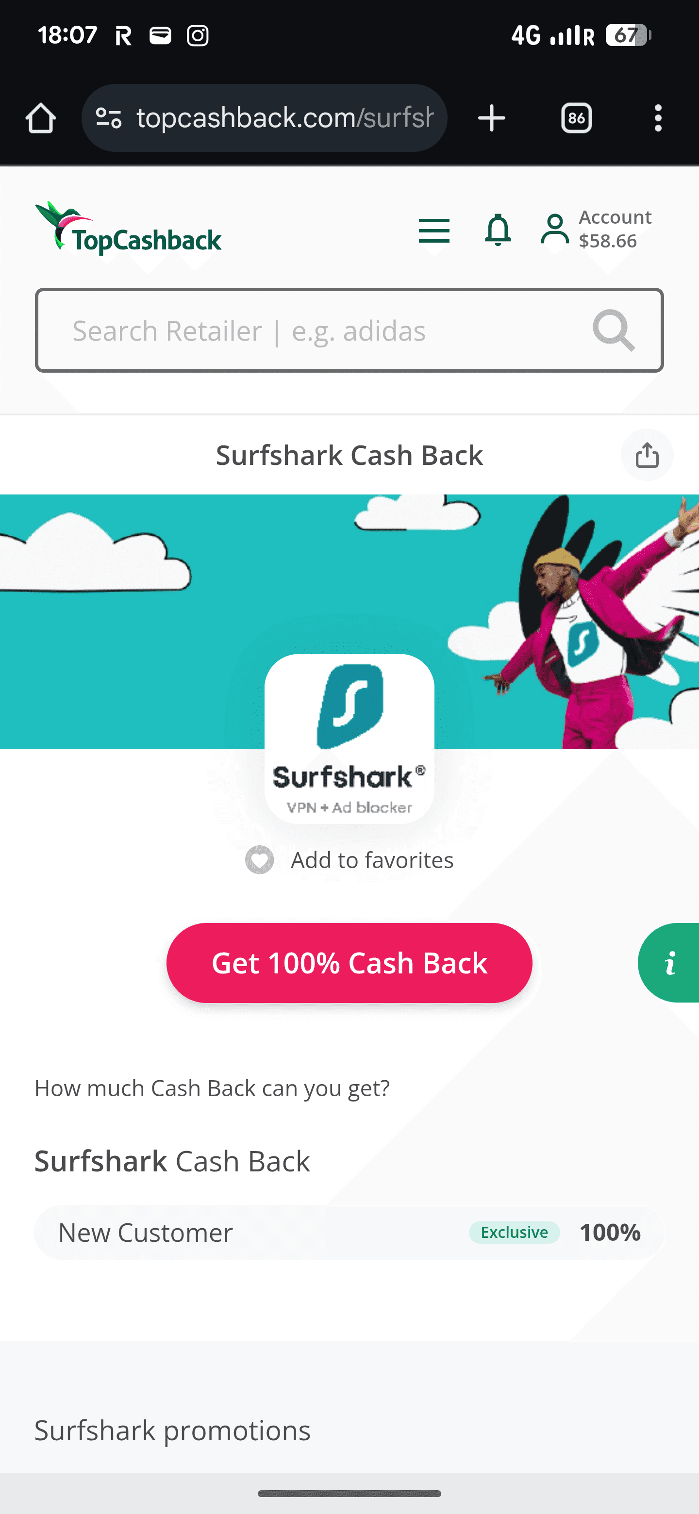 100% Cashback σε αγορά Surfshark VPN μέσω TopCashback